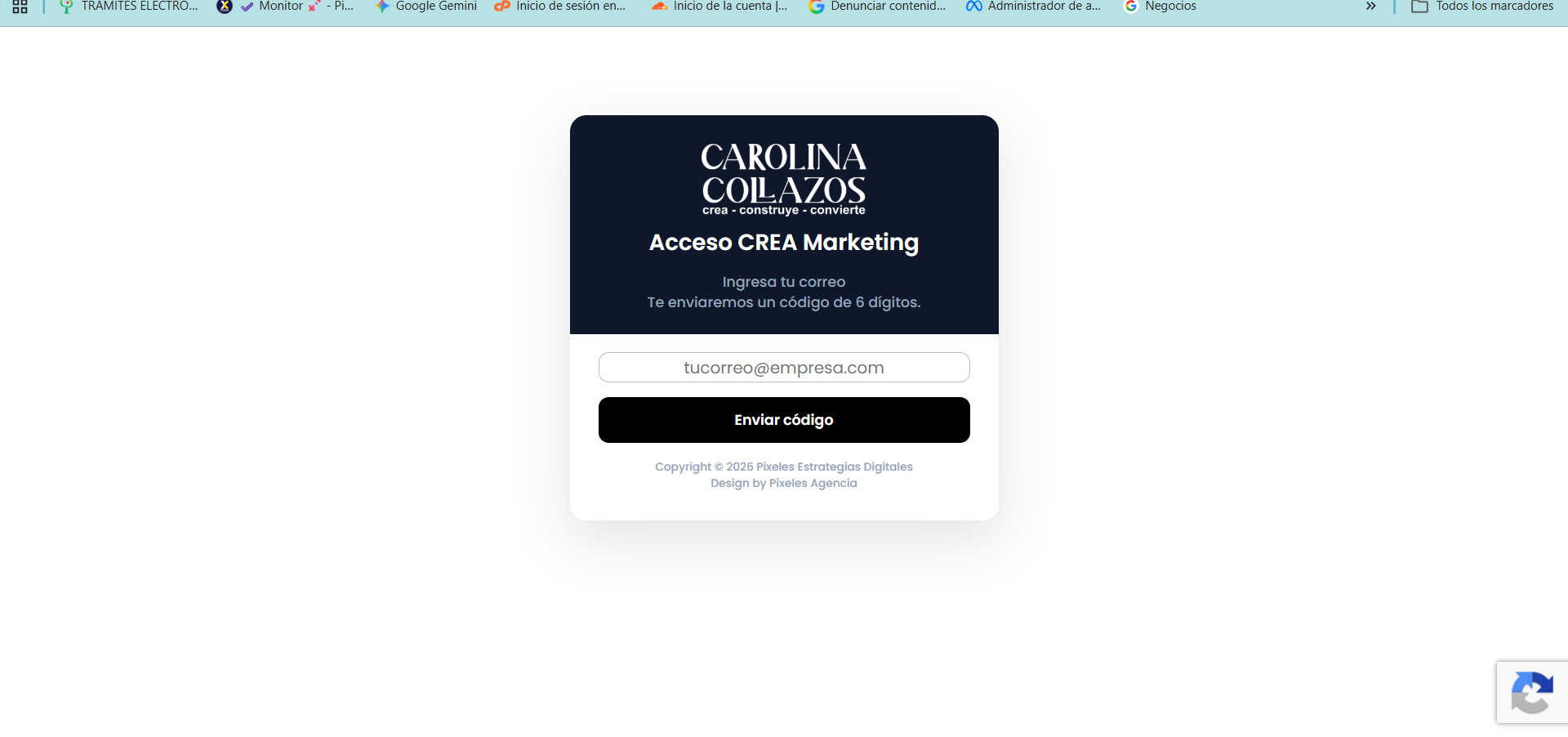 Acceso OTP de Sistema CRM PRO para CREA Marketing